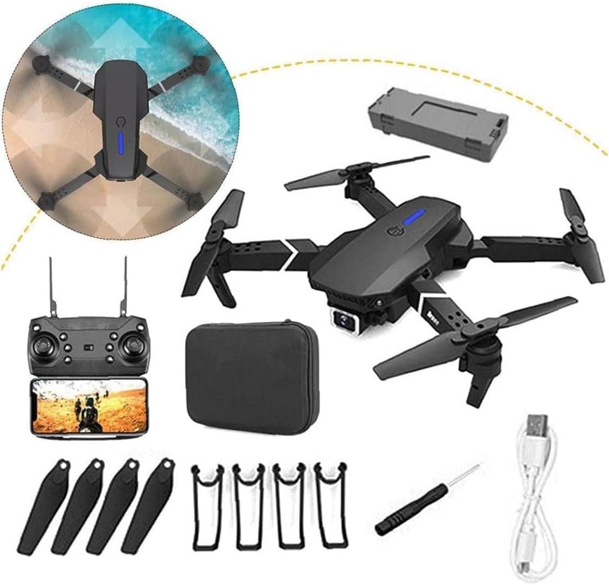 E88 Pro Drone with 4K HD 😮Dual Camera/WiFi FPV, Foldable(Get Discount 10 AED For Today😮)